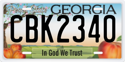 GA license plate CBK2340