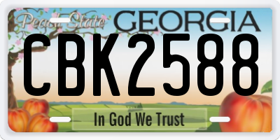 GA license plate CBK2588