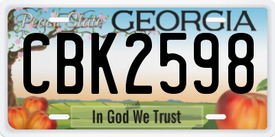 GA license plate CBK2598