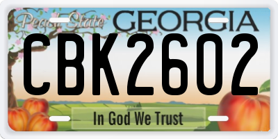 GA license plate CBK2602