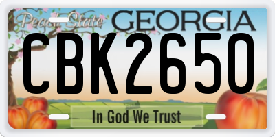 GA license plate CBK2650