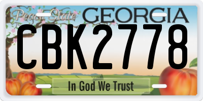 GA license plate CBK2778