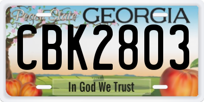 GA license plate CBK2803