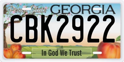 GA license plate CBK2922
