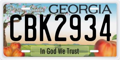 GA license plate CBK2934