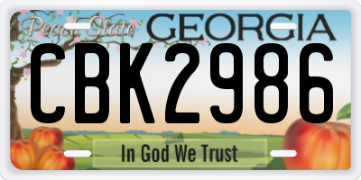 GA license plate CBK2986