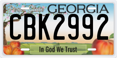 GA license plate CBK2992