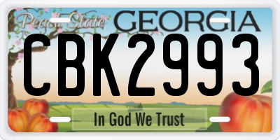 GA license plate CBK2993