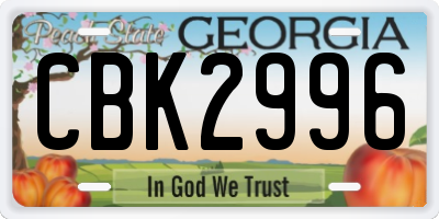 GA license plate CBK2996
