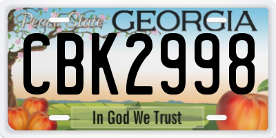 GA license plate CBK2998