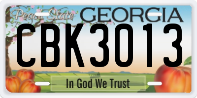 GA license plate CBK3013