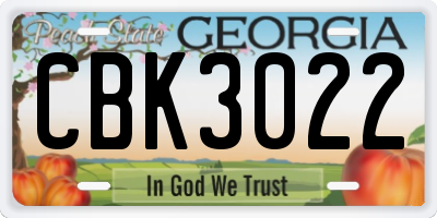 GA license plate CBK3022