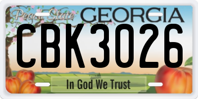 GA license plate CBK3026