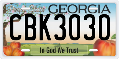 GA license plate CBK3030