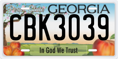 GA license plate CBK3039