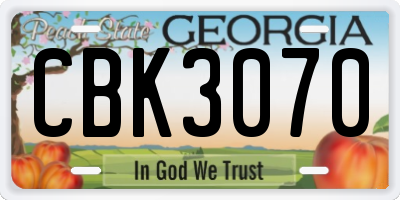 GA license plate CBK3070