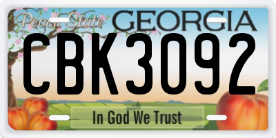 GA license plate CBK3092