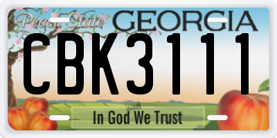 GA license plate CBK3111