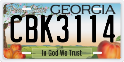 GA license plate CBK3114