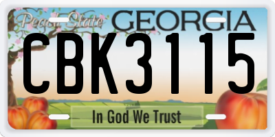 GA license plate CBK3115