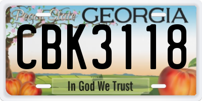 GA license plate CBK3118