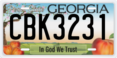 GA license plate CBK3231