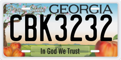 GA license plate CBK3232