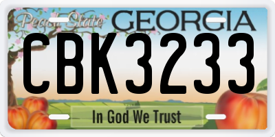 GA license plate CBK3233