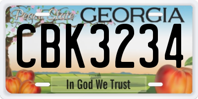 GA license plate CBK3234