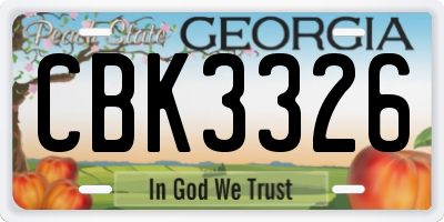 GA license plate CBK3326