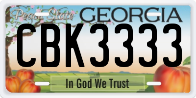 GA license plate CBK3333
