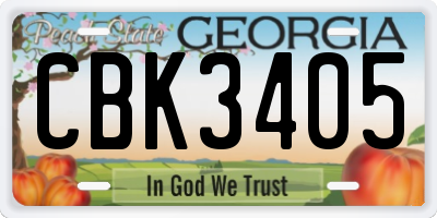 GA license plate CBK3405