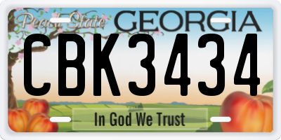 GA license plate CBK3434