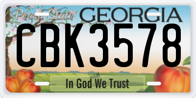 GA license plate CBK3578