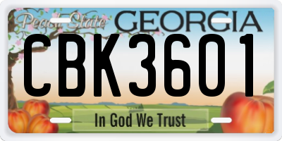 GA license plate CBK3601