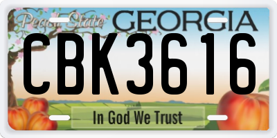 GA license plate CBK3616