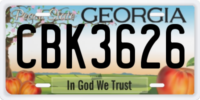 GA license plate CBK3626