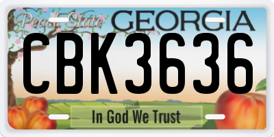 GA license plate CBK3636