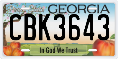 GA license plate CBK3643