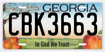 GA license plate CBK3663