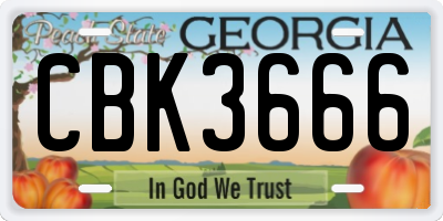 GA license plate CBK3666
