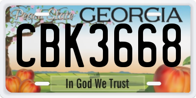 GA license plate CBK3668