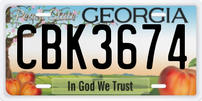GA license plate CBK3674