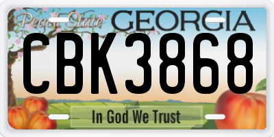 GA license plate CBK3868
