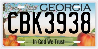 GA license plate CBK3938