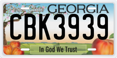 GA license plate CBK3939