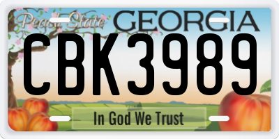 GA license plate CBK3989