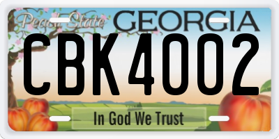 GA license plate CBK4002