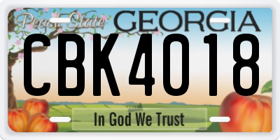 GA license plate CBK4018