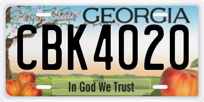 GA license plate CBK4020